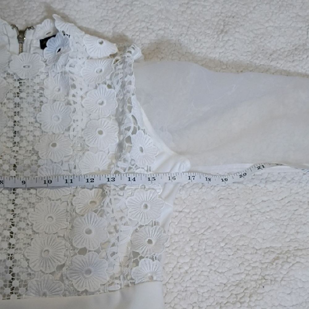 Kaylee  Collection White Lace Bodysuit with Sheer Sleeves‎ - Picture 6 of 8